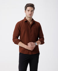 Men's Pure Cotton Brown Shirt With A 3D Textured Surface For A Cozy Casual Look