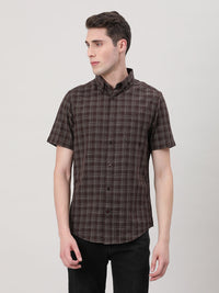 Brown Checked Half Sleeve Shirt