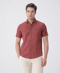 Men's Comfort Fit Red Shirt Crafted In Pure Cotton With Subtle Textured Fabric For Everyday Wear