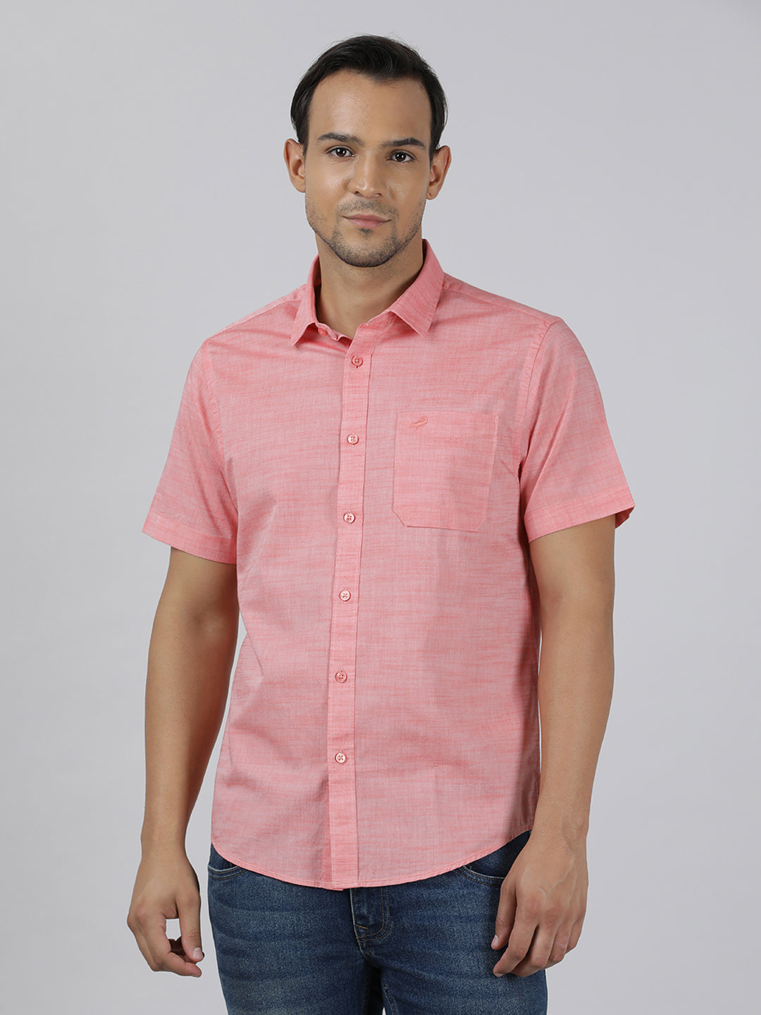 Casual Pink Half Sleeve Regular Fit Solid Shirt with Collar for Men