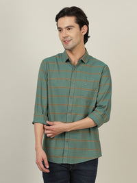 Green Striped Casual Full Sleeve 100% Cotton Shirt