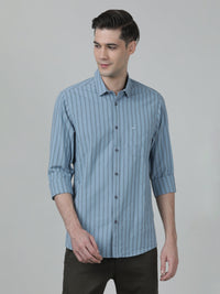 Ash Blue Striped Full Sleeve 100% Cotton Shirt