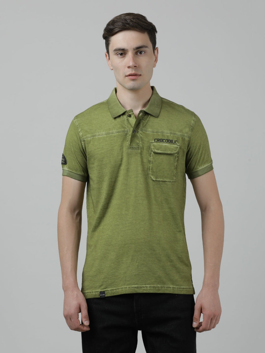 Casual Green T-Shirt Half Sleeve Slim Fit with Collar for Men