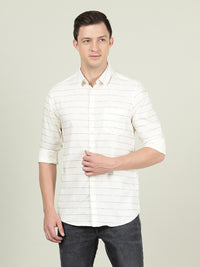 White Striped Full Sleeve 100% Cotton Casual Shirt