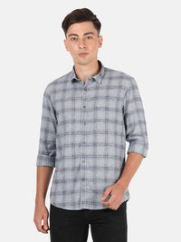 Dark Grey Checked Casual Full Sleeve Shirt