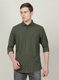 Olive Green Checked Casual Full Sleeve 100% Cotton Shirt