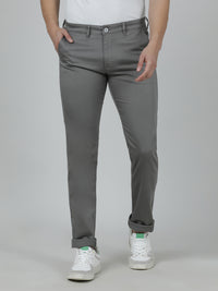 Casual Grey Solid Slim Fit Trouser