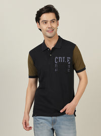 Black Colourblocked Casual Polo T-Shirt