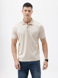 Mercerized Subtle Textured Polo T-Shirt Beige