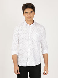 Printed White Full Sleeve 100% Cotton Casual Shirt