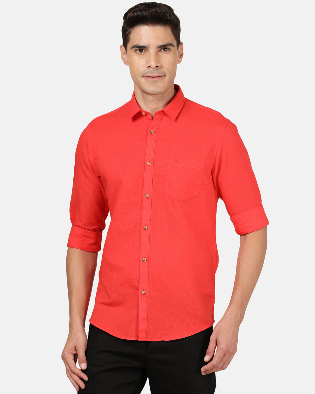 Crocodile Casual Full Sleeve Slim Fit Yarn Dyed Red with Collar Shirt for Men
