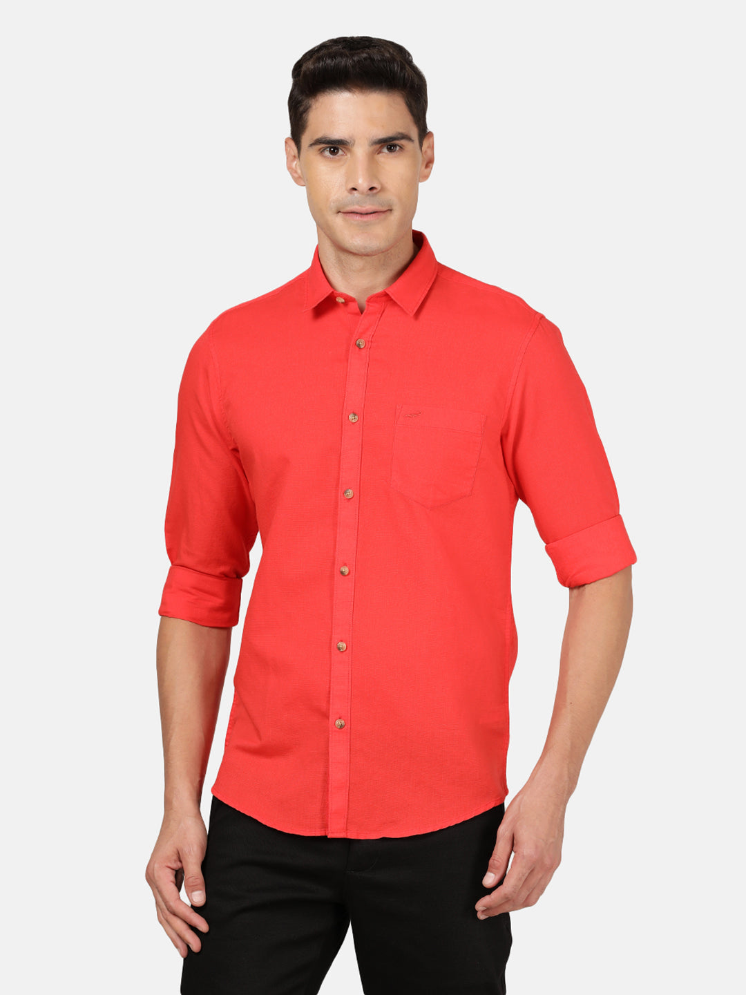 Crocodile Casual Full Sleeve Slim Fit Yarn Dyed Red with Collar Shirt for Men