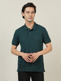 Dark Teal Blue Printed Polo T-Shirt