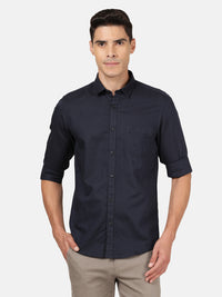 Dark Navy Solid Full Sleeve Linen Shirt