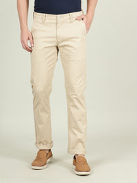 Beige Solid Casual Slim Fit Trouser