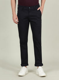 Navy Solid Slim Fit Casual Trouser