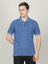 Bright Cobalt Blue Printed Polo T-Shirt