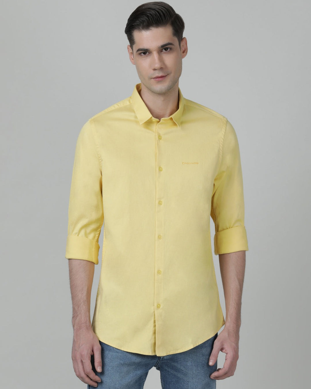 Casual Solid Slim Fit Full Sleeve Butterscotch Shirt with Collar