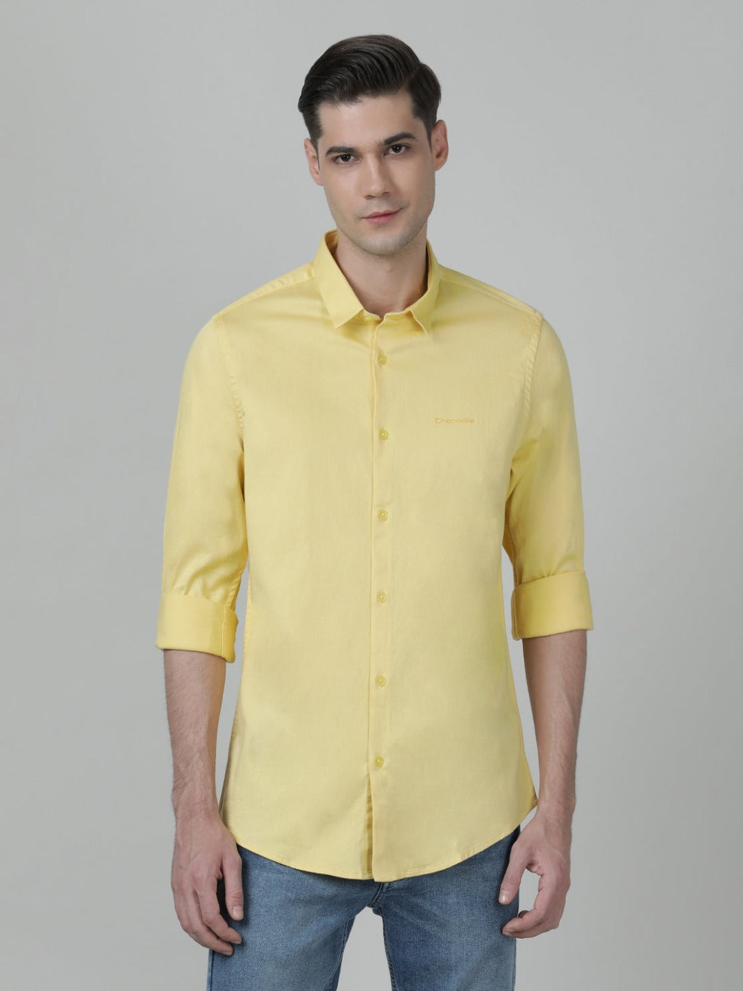 Casual Solid Slim Fit Full Sleeve Butterscotch Shirt with Collar