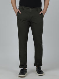 Olive Green Casual Solid Slim Fit Trouser