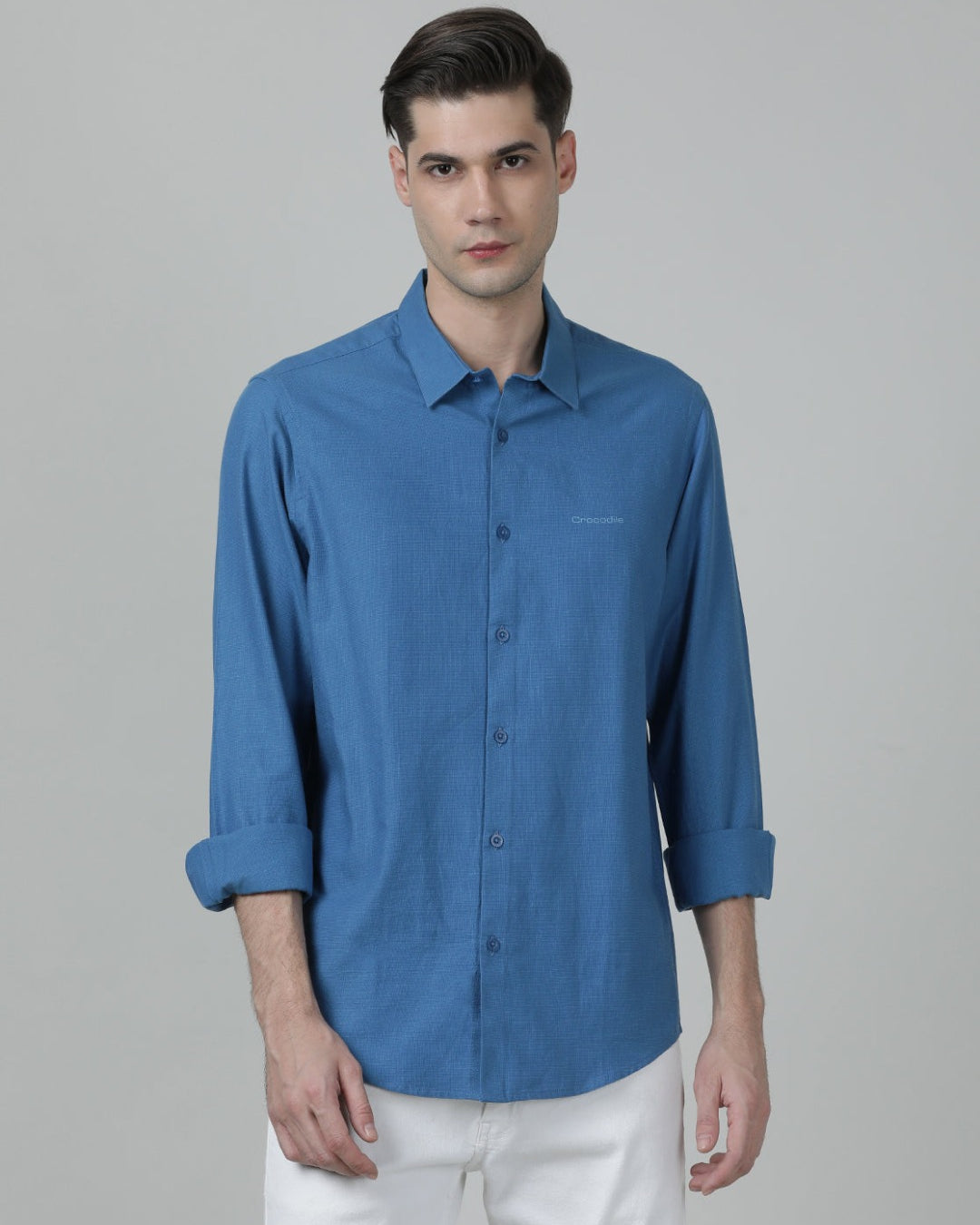 Casual Solid Comfort Fit Full Sleeve Royal Blue Shirt with Collar