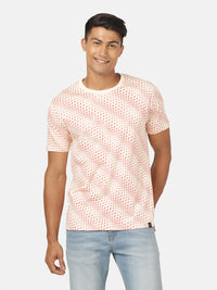 Cream Printed Slim Fit T-Shirt