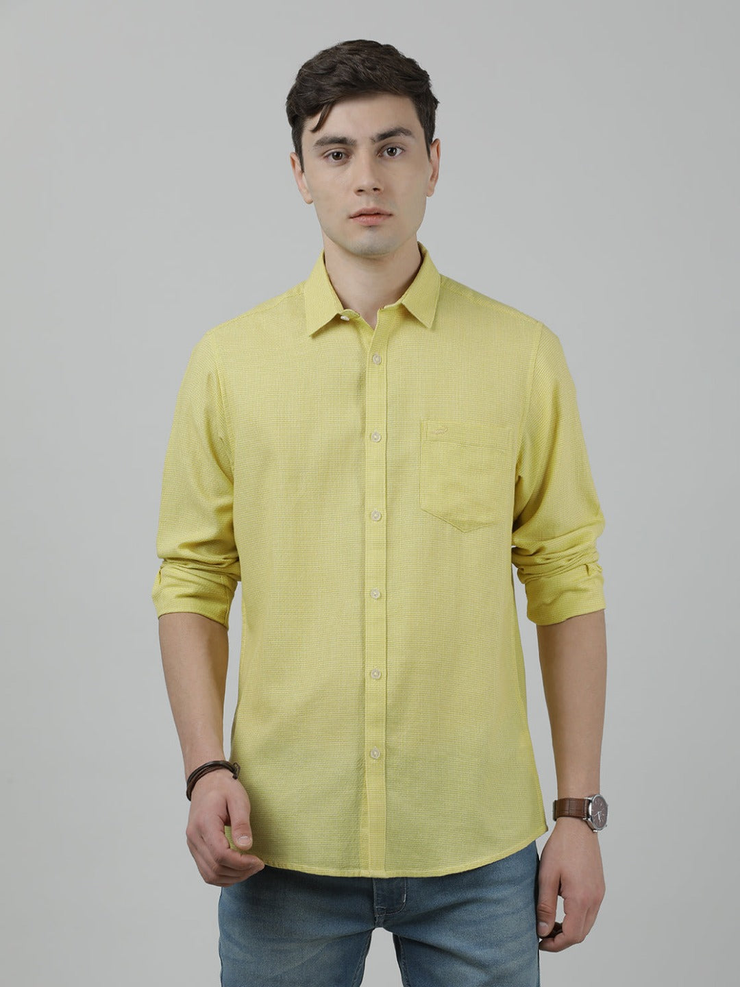 Casual Full Sleeve Slim Fit Solid Shirt Yellow for Men