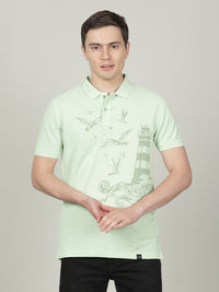 Casual Green Printed Polo T-Shirt