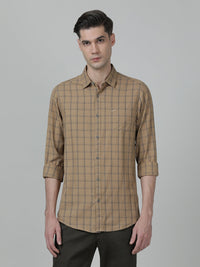 Khaki Brown Checked Full Sleeve 100% Cotton Casual Shirt