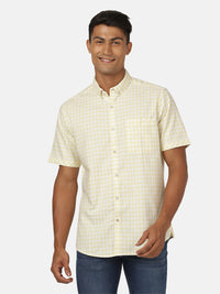 Yellow Checked Half Sleeve 100% Cotton Shirt