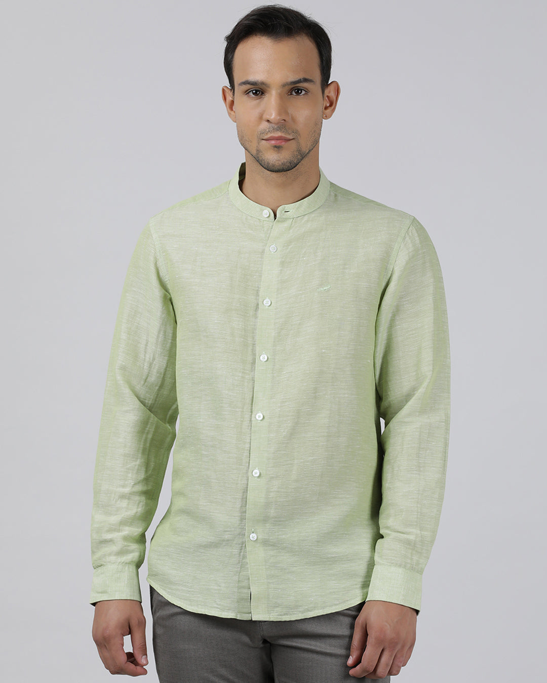 Casual Light Green Full Sleeve Regular Fit Solid Shirt with Collar for Men