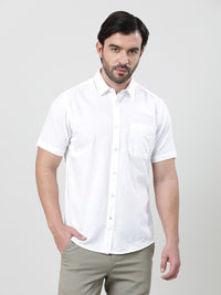 White Solid Casual Half Sleeve 100% Cotton Shirt