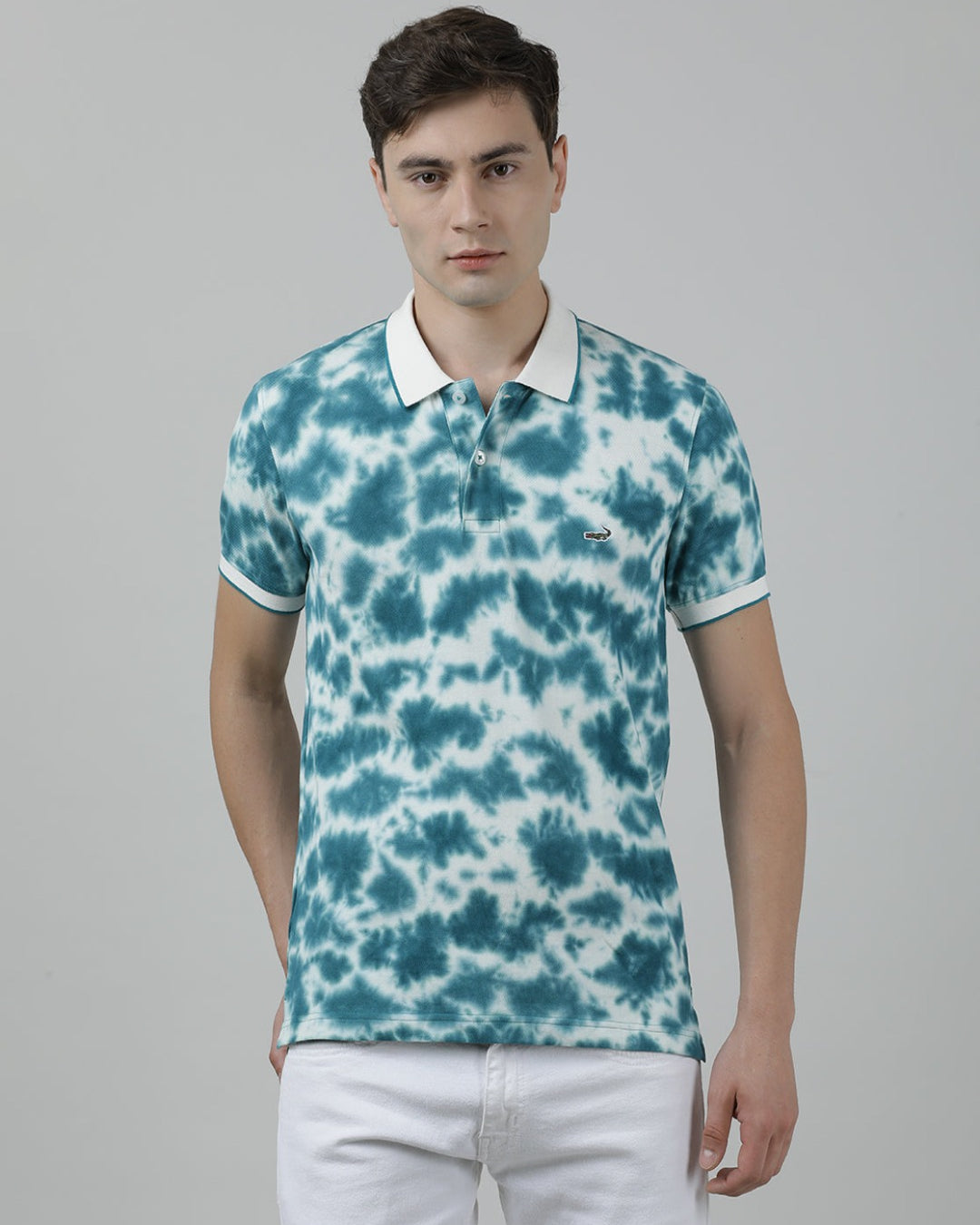 Casual Verdigris T-Shirt Tie and Dye Half Sleeve Slim Fit with Collar for Men