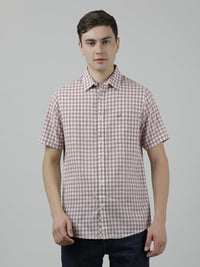 Vintage Pink Checked Half Sleeve Linen Shirt