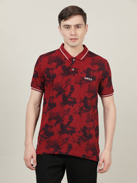 Printed Red Casual Polo T-Shirt