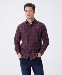 Men's Pure Cotton Window Pane Checks Shirt With Textured Fabric For Everyday Wear
