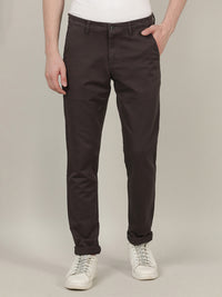 Solid Dark Grey Slim Fit Casual Trouser