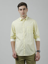 Yellow Printed Full Sleeve 100% Cotton Casual Shirt