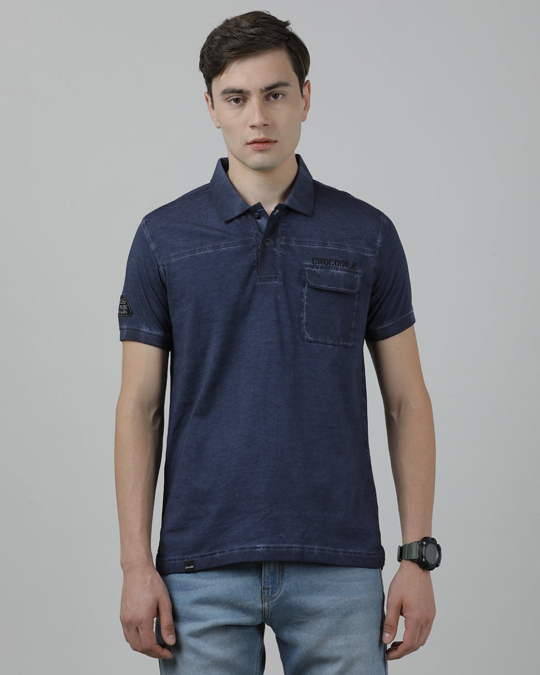 Casual Blue T-Shirt Half Sleeve Slim Fit with Collar for Men