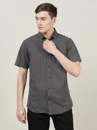 Grey Solid Half Sleeve Linen Shirt