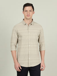 Dark Beige Striped Full Sleeve Shirt