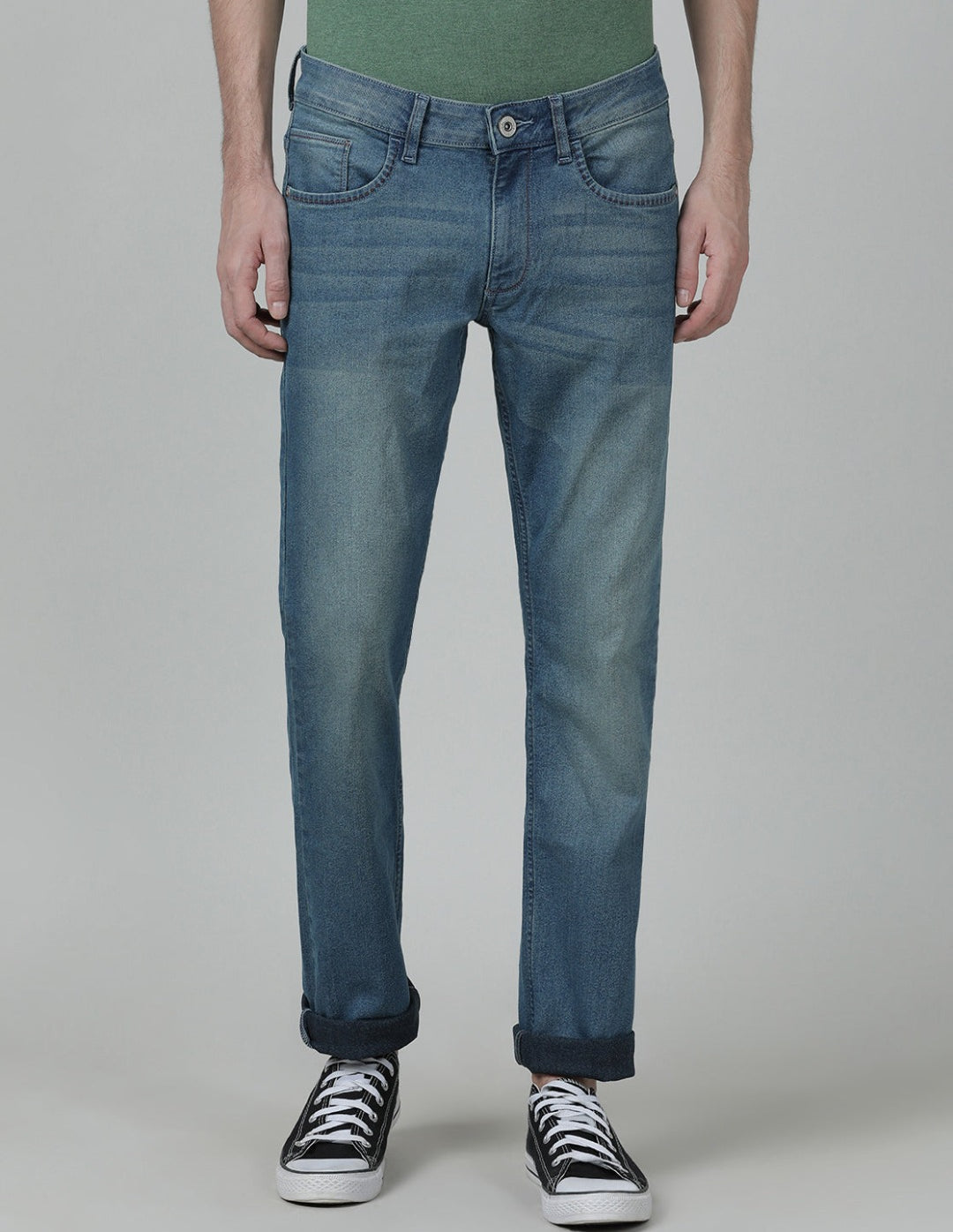 Casual Solid Cotton Slim Fit Light Blue Denim Jean for Men