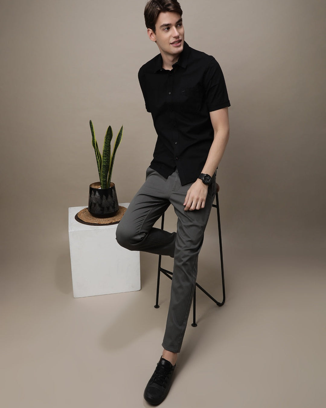 Black Half Sleeve Comfort Fit Solid Shirt