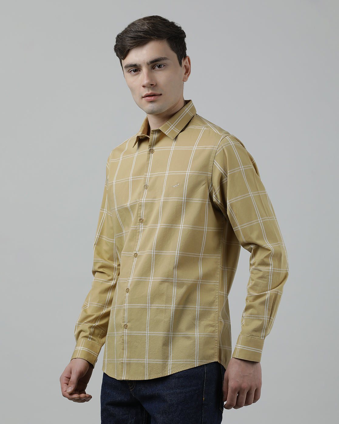 Casual Full Sleeve Comfort Fit Checked Shirt Masturd with Collar for Men