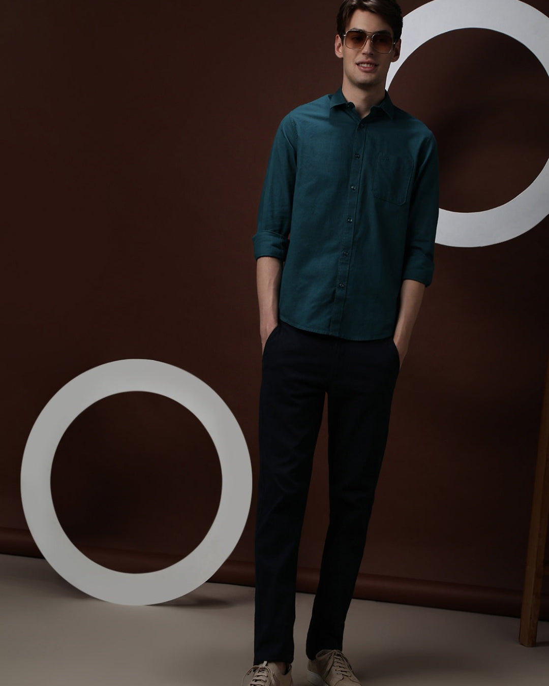 Teal Full Sleeve Comfort Fit Solid Shirt