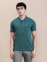 Casual Solid Green Polo T-Shirt with Pocket