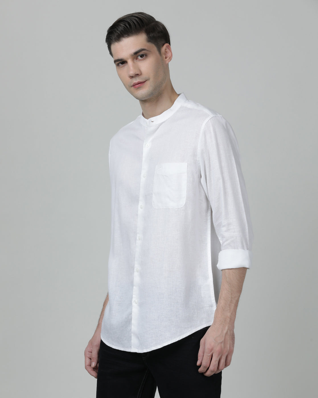 Casual Solid Comfort Fit Full Sleeve Off White Shirt with Collar