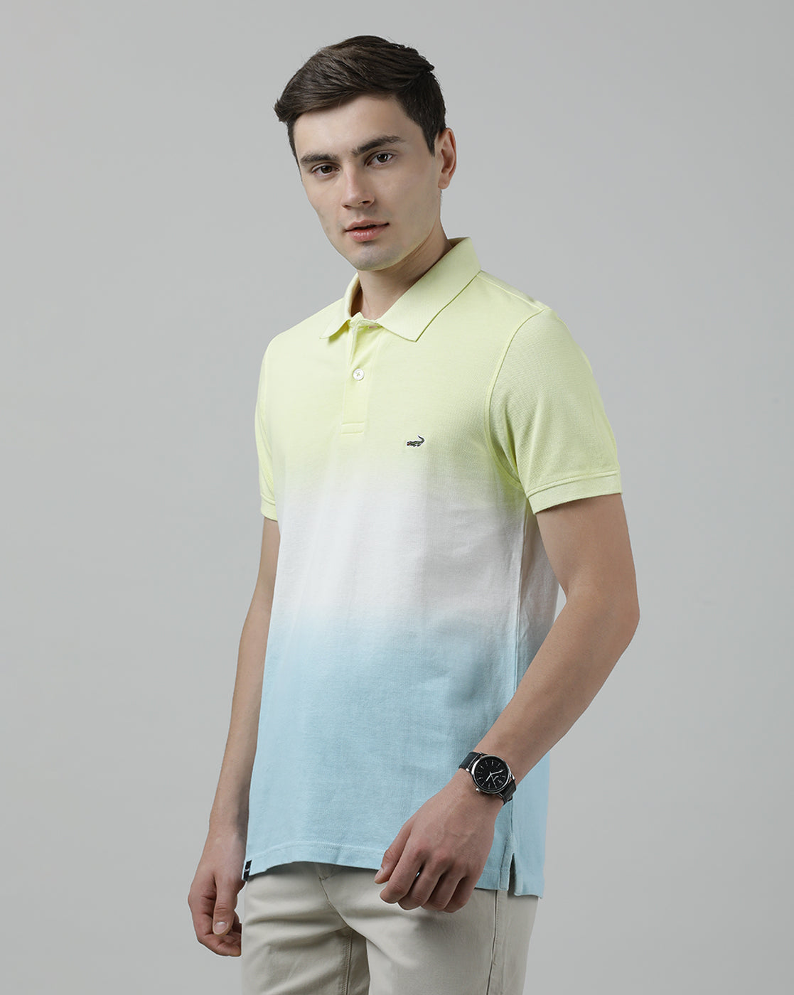 Casual Yellow T-Shirt Half Sleeve Slim Fit with Collar for Men