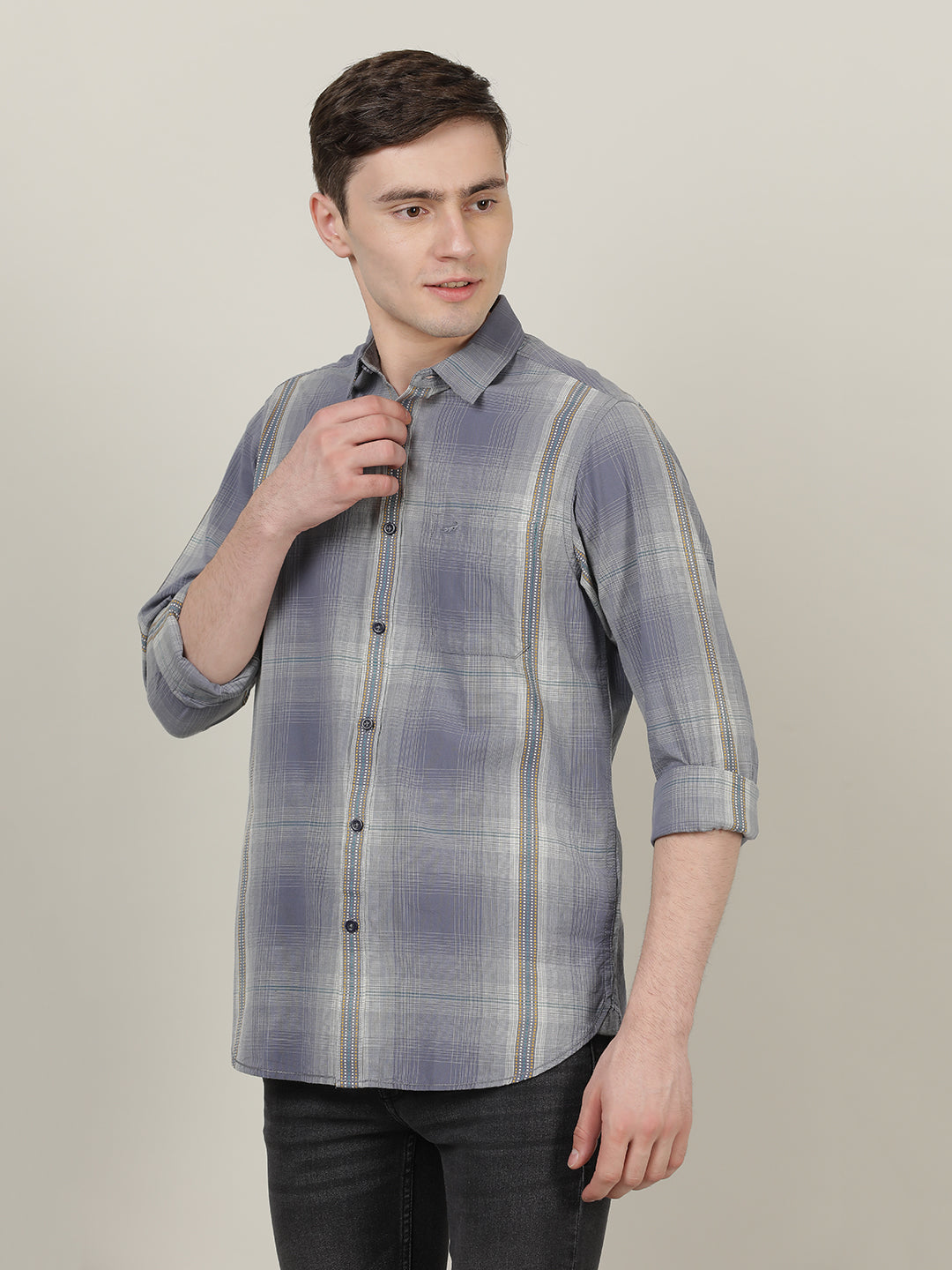 Crocodile Men Grey Regular Fit Casual Shirt