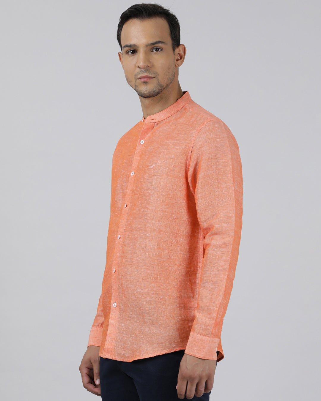 Casual Orange Full Sleeve Regular Fit Solid Shirt with Collar for Men
